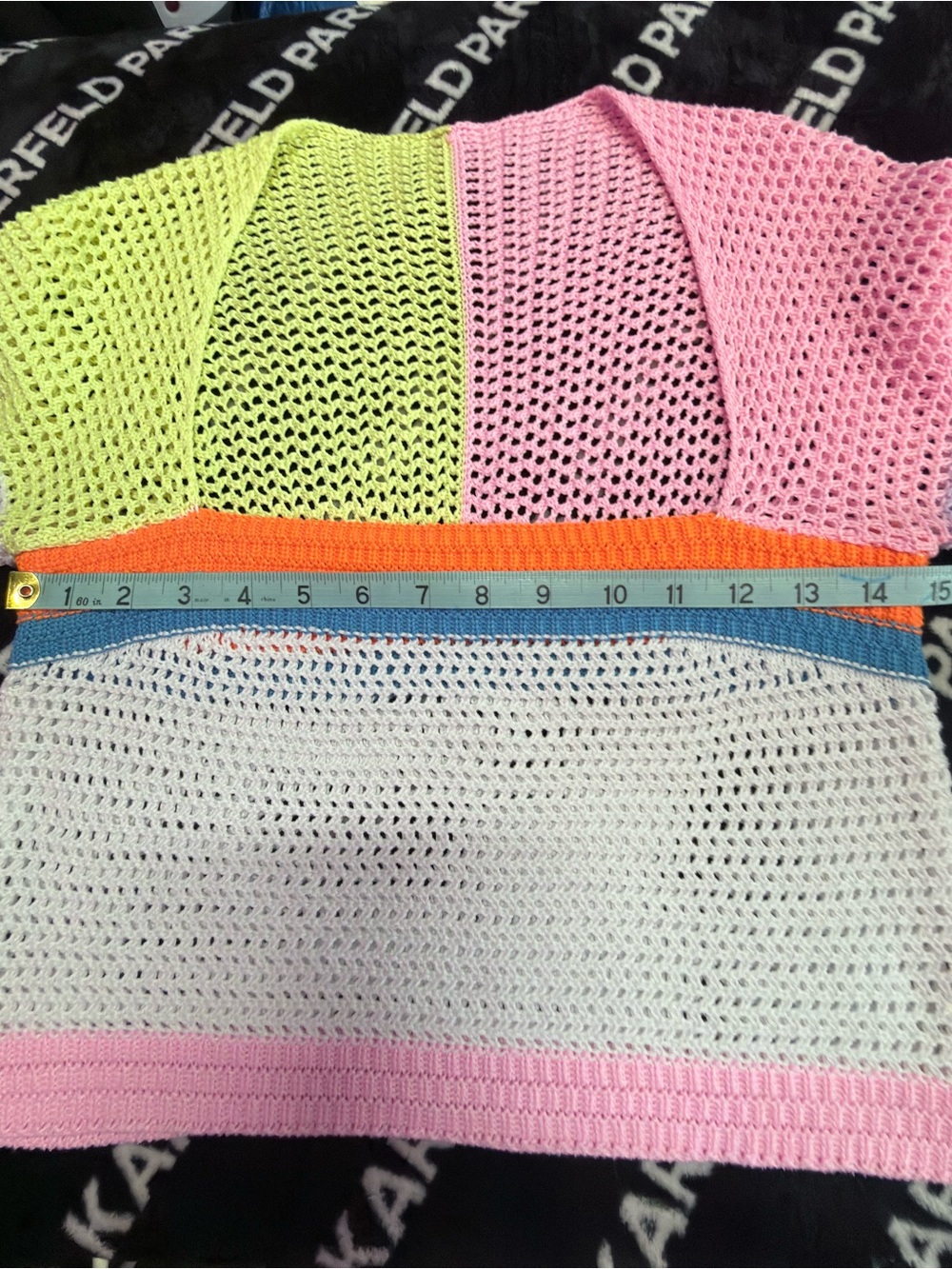 Colorblock Crochet Knit Bell Sleeve Sweater Top - Picture 5 of 7